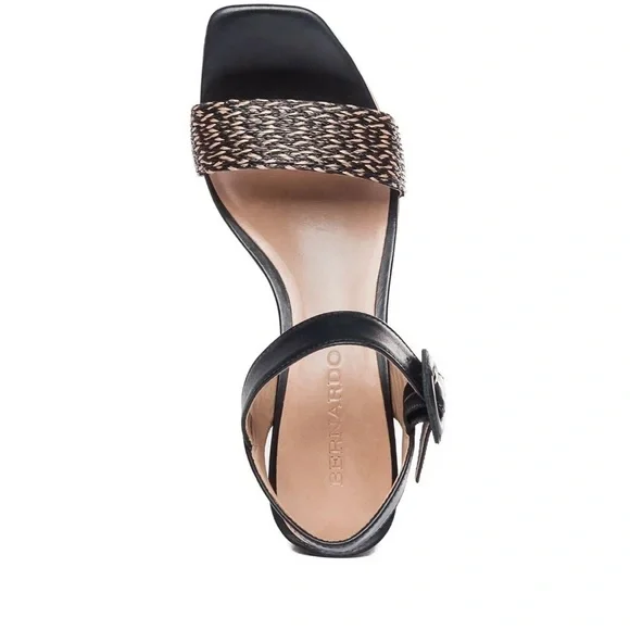 Bernardo Raffia Adjustable Platform Sandals Reagan Raffia black tan strapy heels - Picture 3 of 13